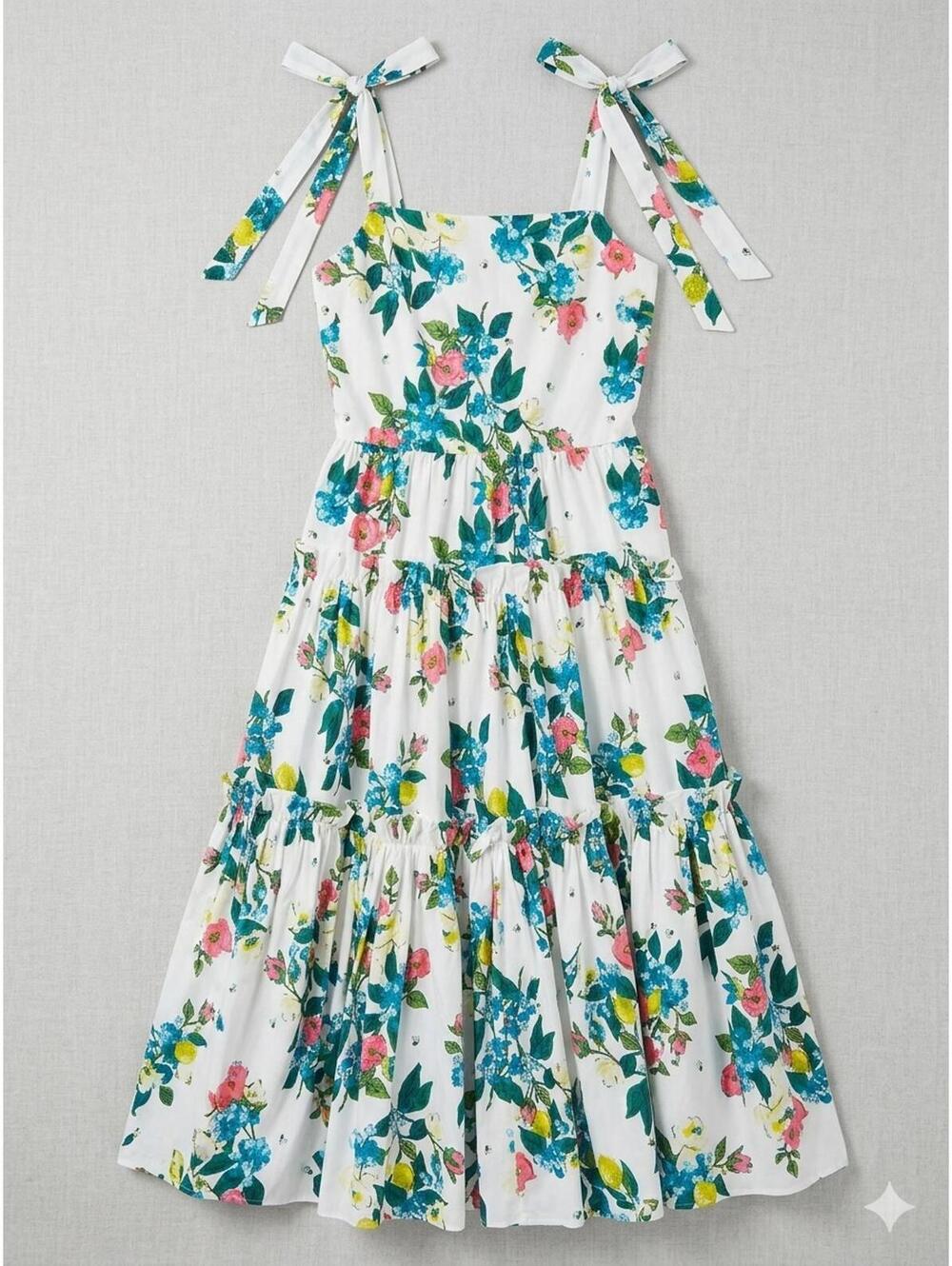 MAE NY Floral Tiered Sundress Tie Shoulder Straps NYFW
